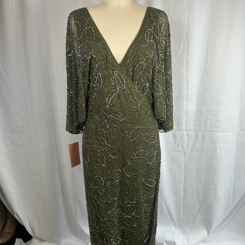 BHLDN Olive Green Beaded Midi Dress